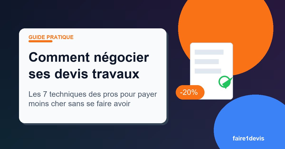 Document devis travaux avec badge de réduction -20% sur fond coloré
