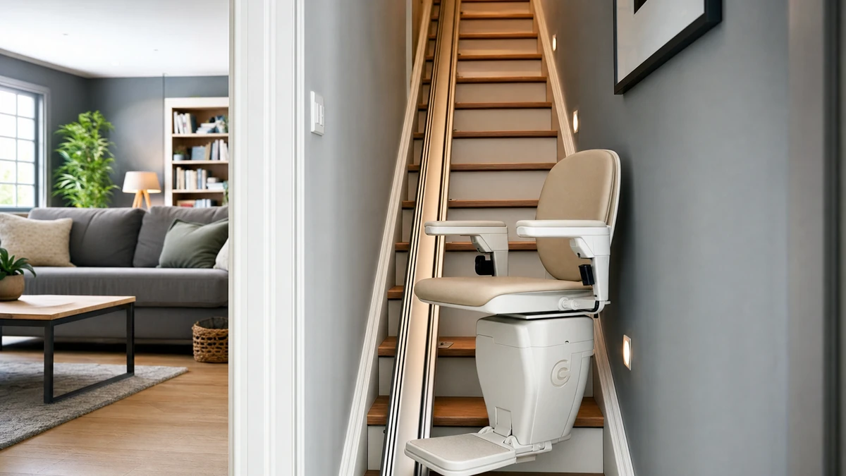Illustration principale de Monte-escalier pour escalier étroit : solutions, prix et conseils pour optimiser l'espace