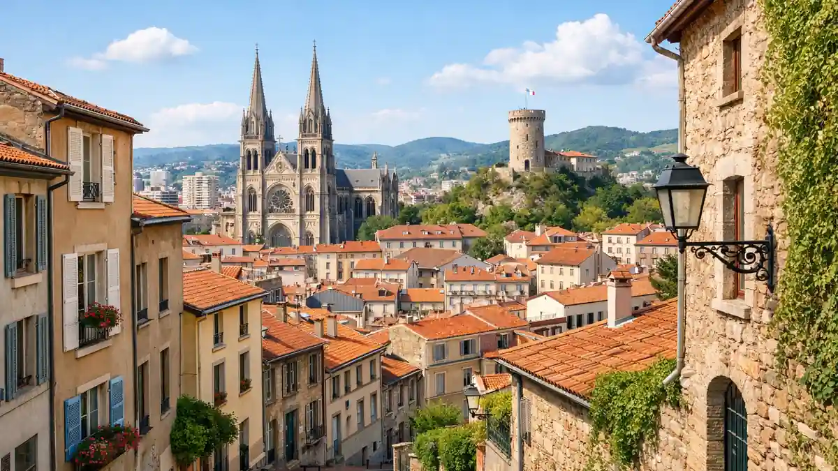 Vue panoramique de Saint-Étienne et ses collines, illustrant les travaux de rénovation énergétique dans l'habitat stéphanois
