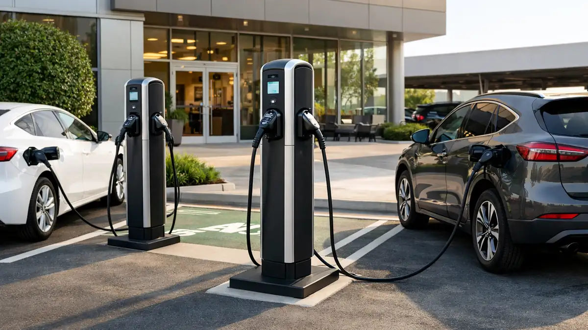 Illustration pour le guide borneRecharge : Borne de recharge sur pied : pour entreprise et parking
