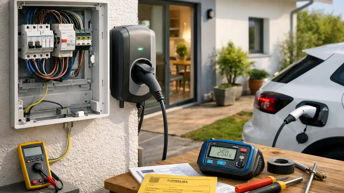 Illustration pour le guide borneRecharge : Normes et sécurité électrique d'une borne de recharge (NF C 15-100, Consuel)